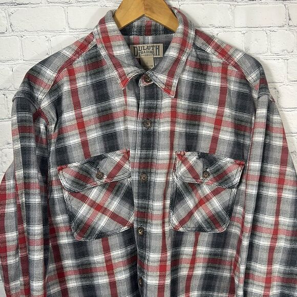 Duluth Trading Shirt Mens Large Burlyweight Flannel Plaid Long Sleeve Shirt L - Picture 2 of 6